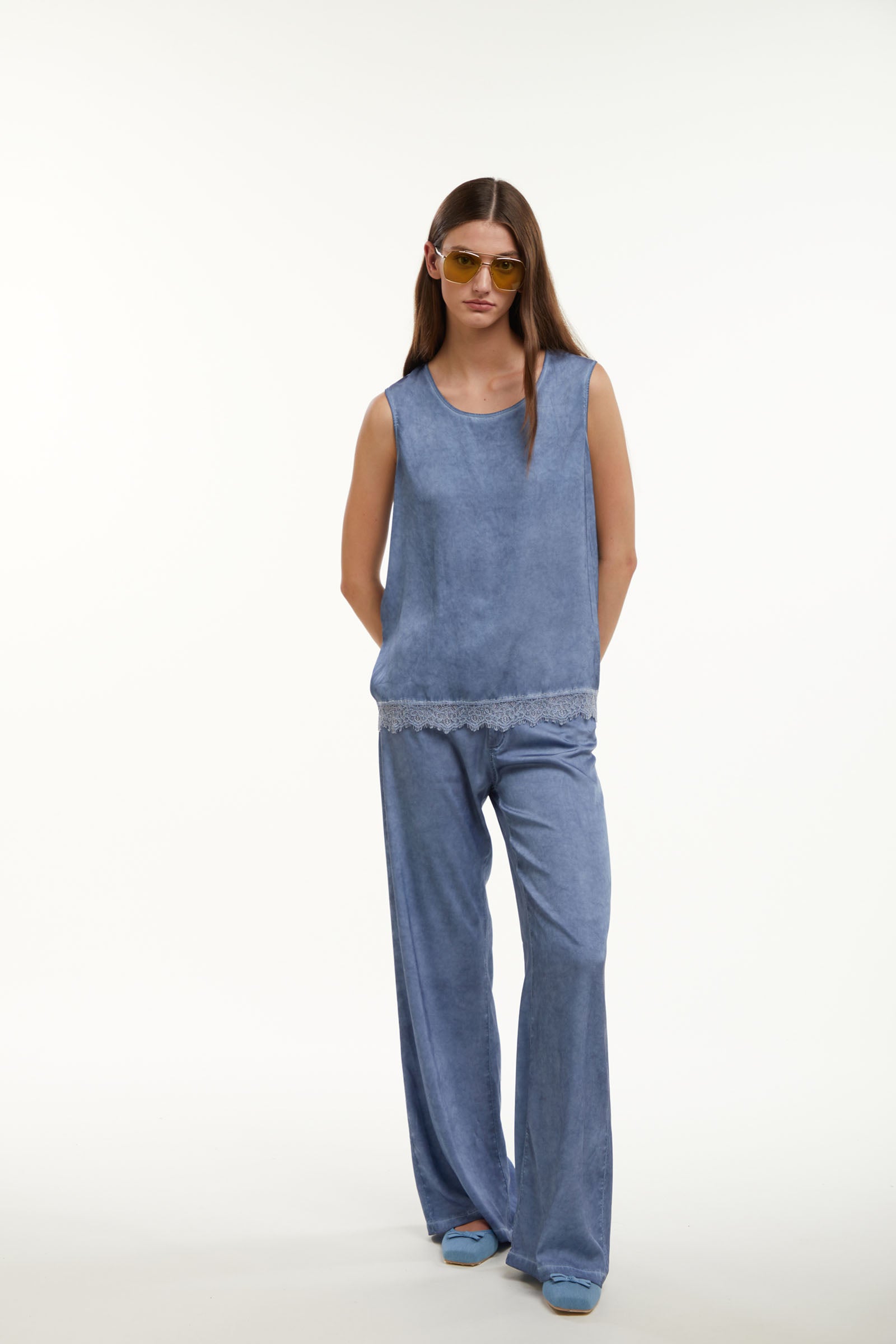 TOP EFFETTO JEANS IN SETA