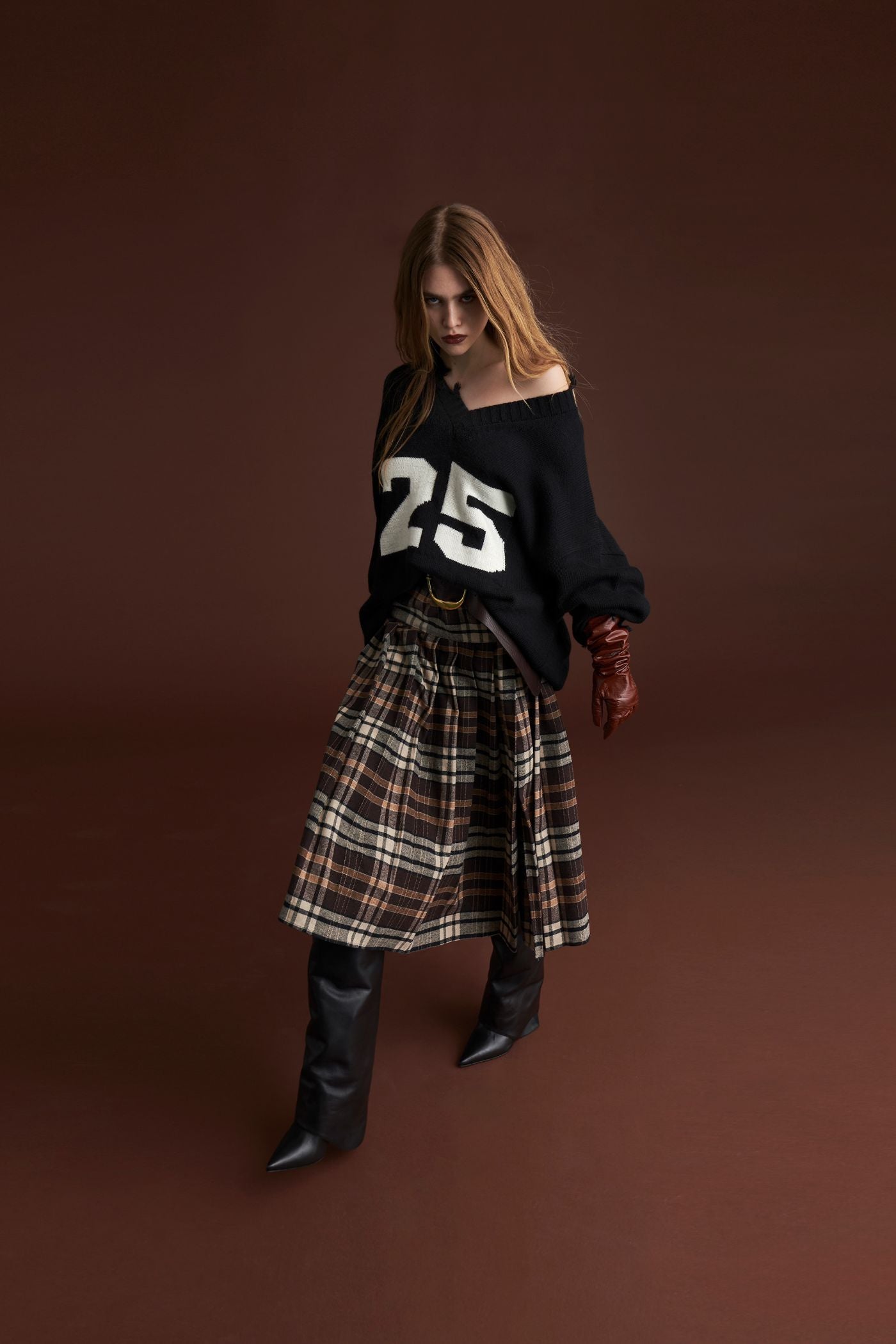 LONG SKIRT GWEN MOKA CHECK