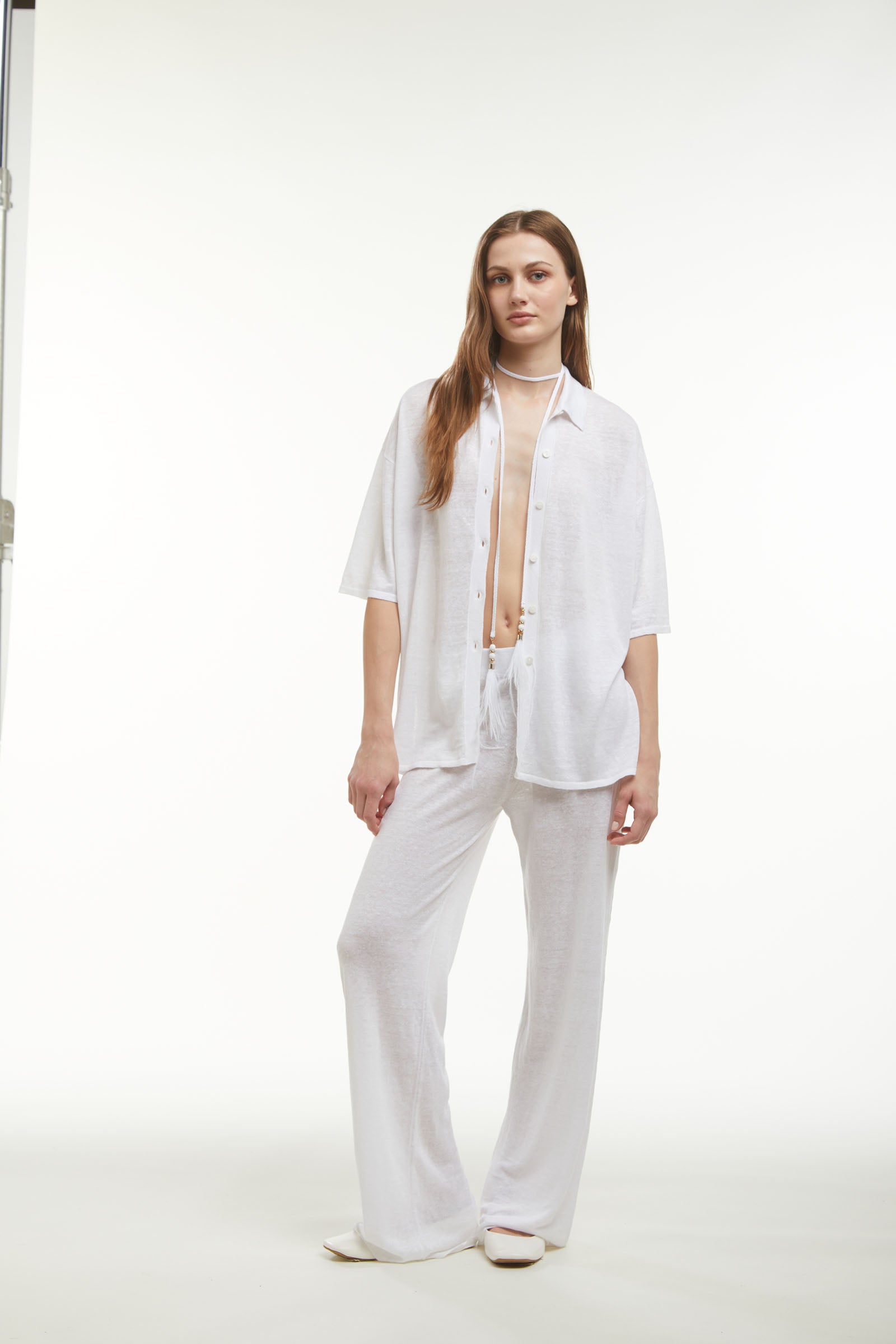 CAMICIA MANICA CORTA IN LINO CON CONTROPIEGO