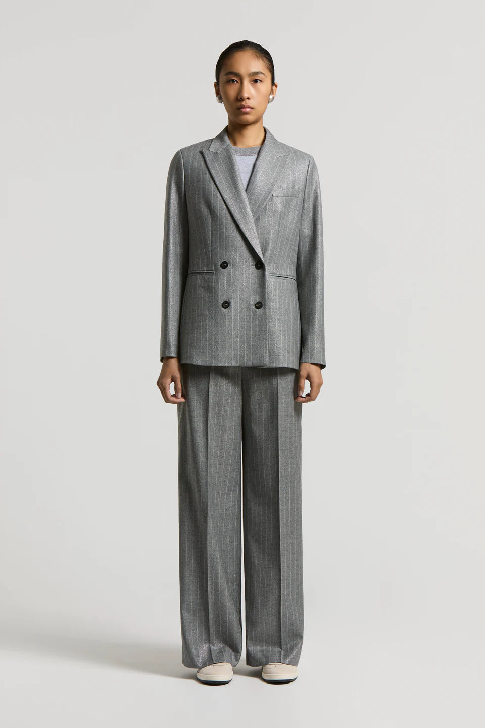 Pantalone flanella in lana lurex gessata