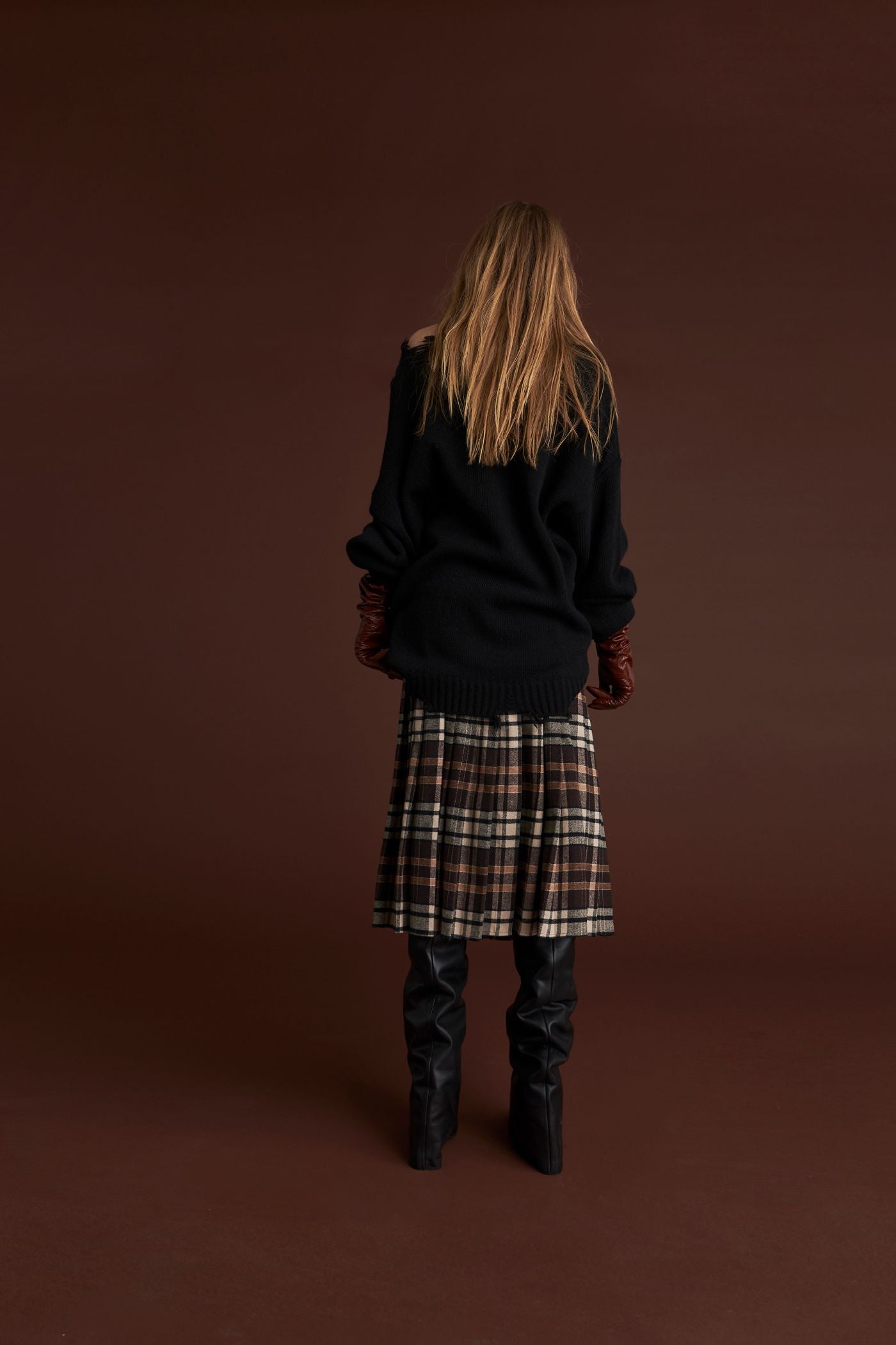LONG SKIRT GWEN MOKA CHECK