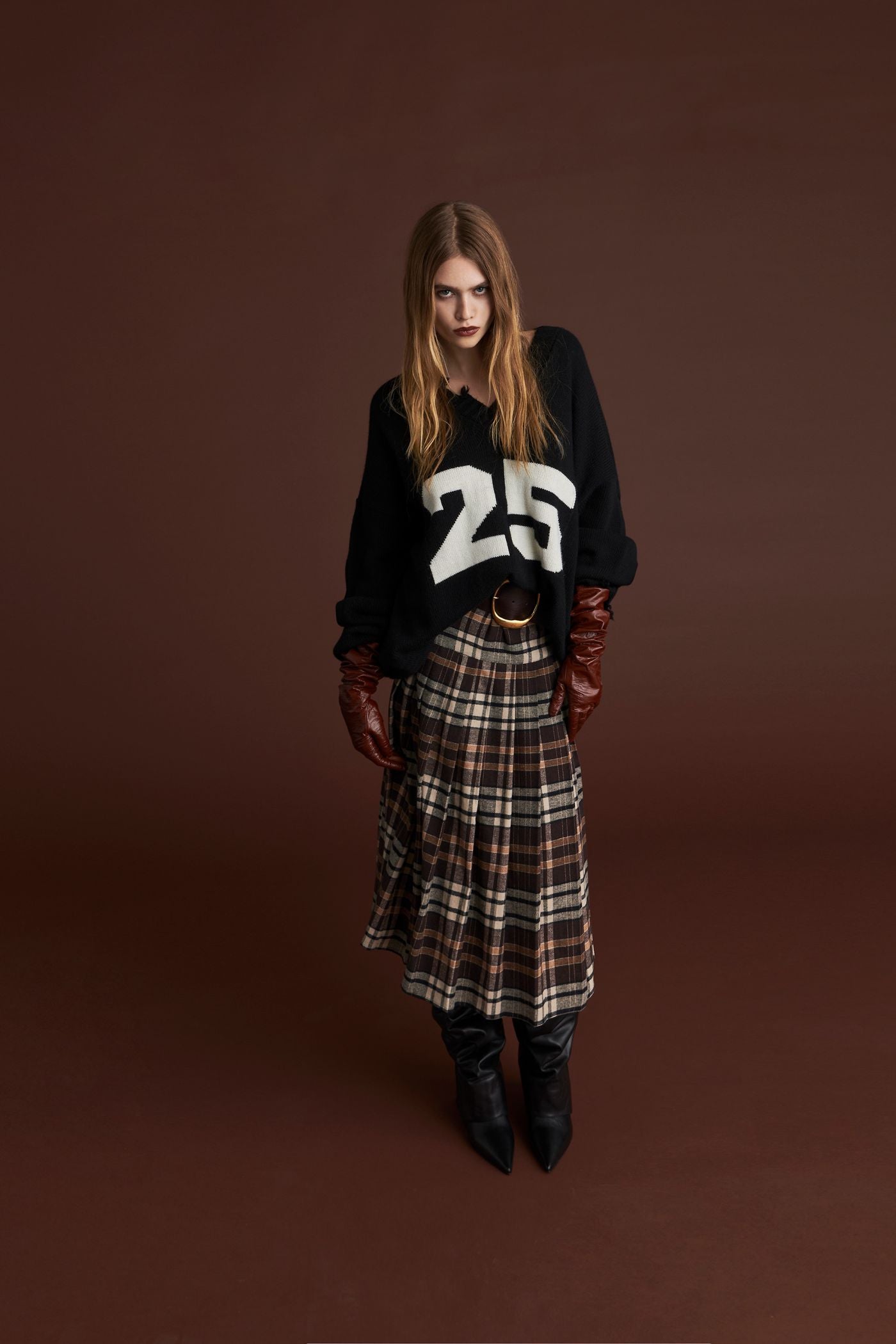 LONG SKIRT GWEN MOKA CHECK