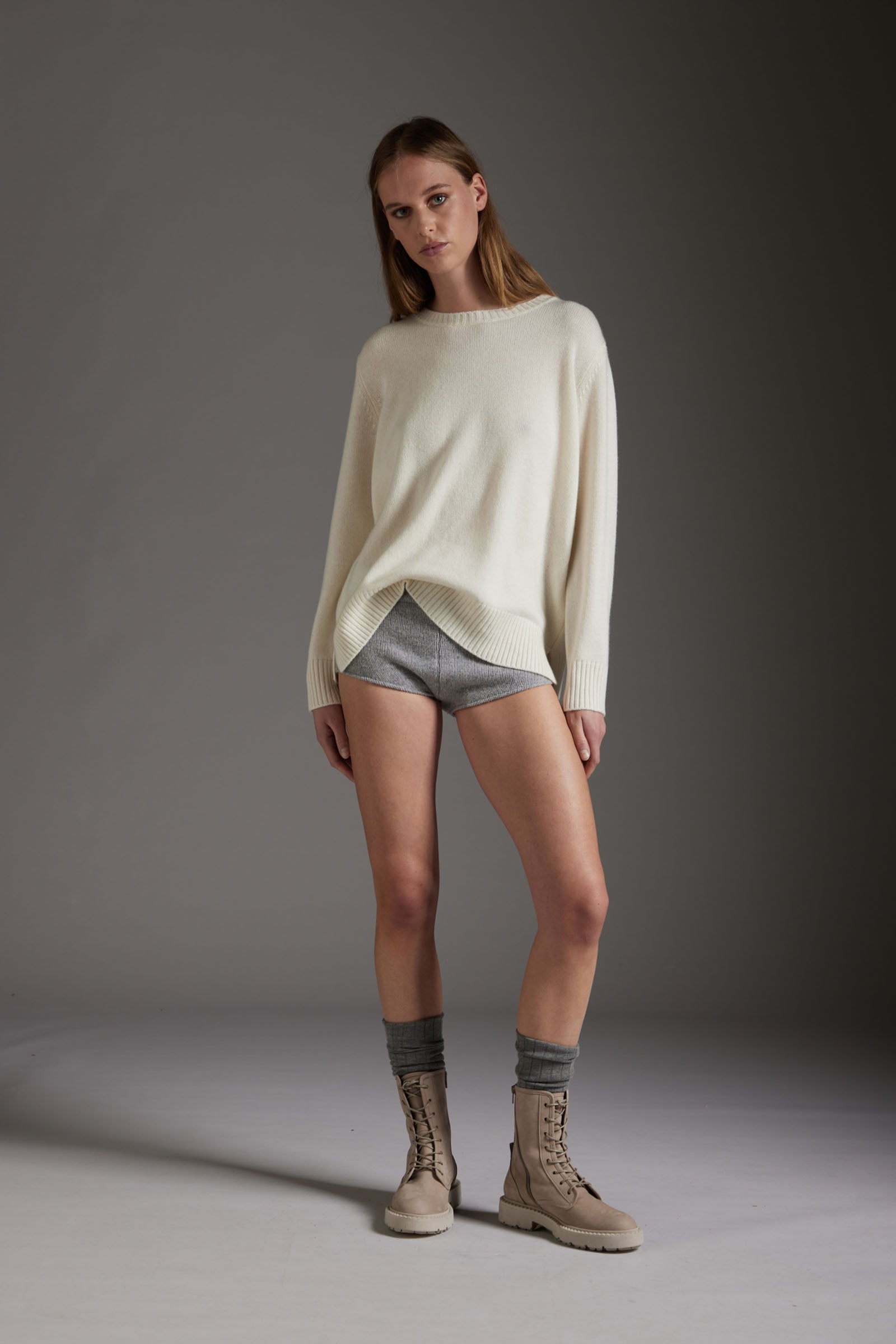 Maglione Girocollo Con Spacchi In Cashmere