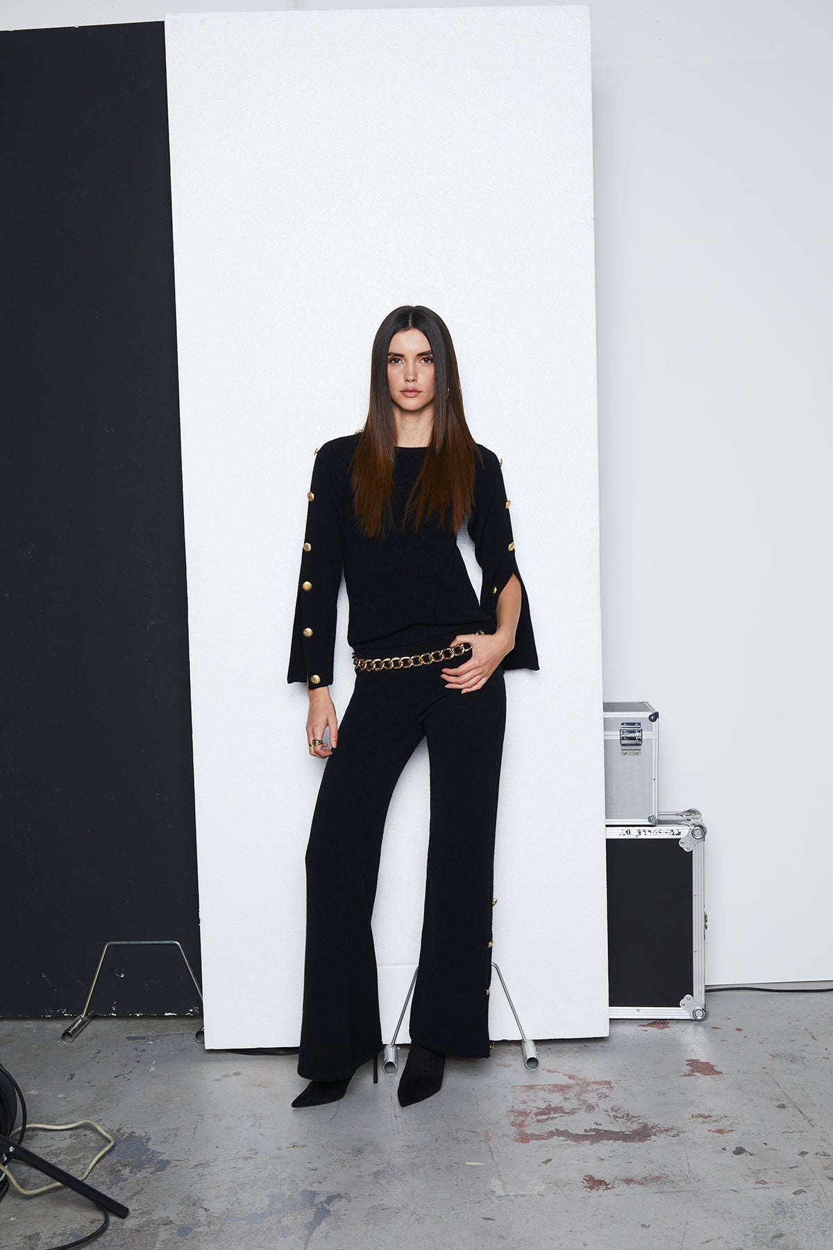 Pantaloni in Maglia con Bottoni Oro